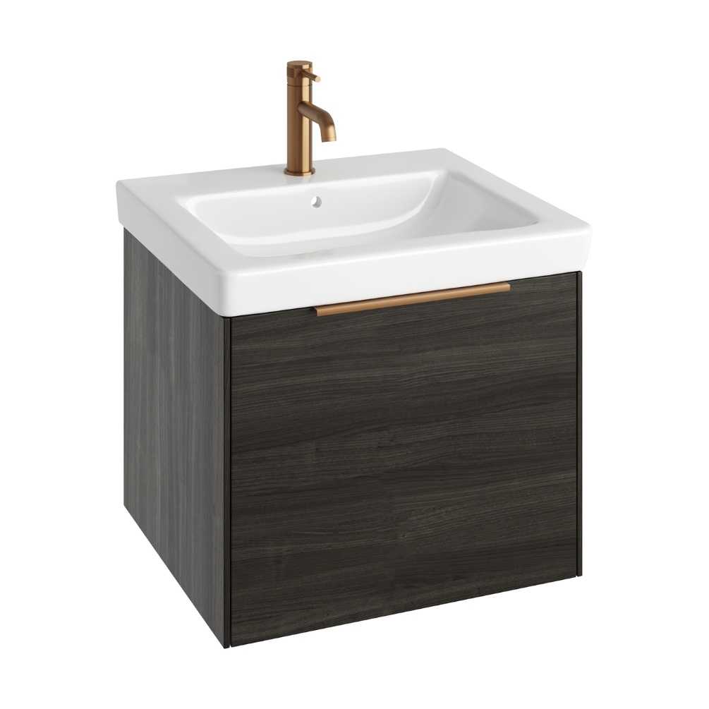 Product Cut out image of the Abacus Concept Simple S3 Lava 600mm Basin & Vanity Unit with a Brushed Bronze Furniture Handle